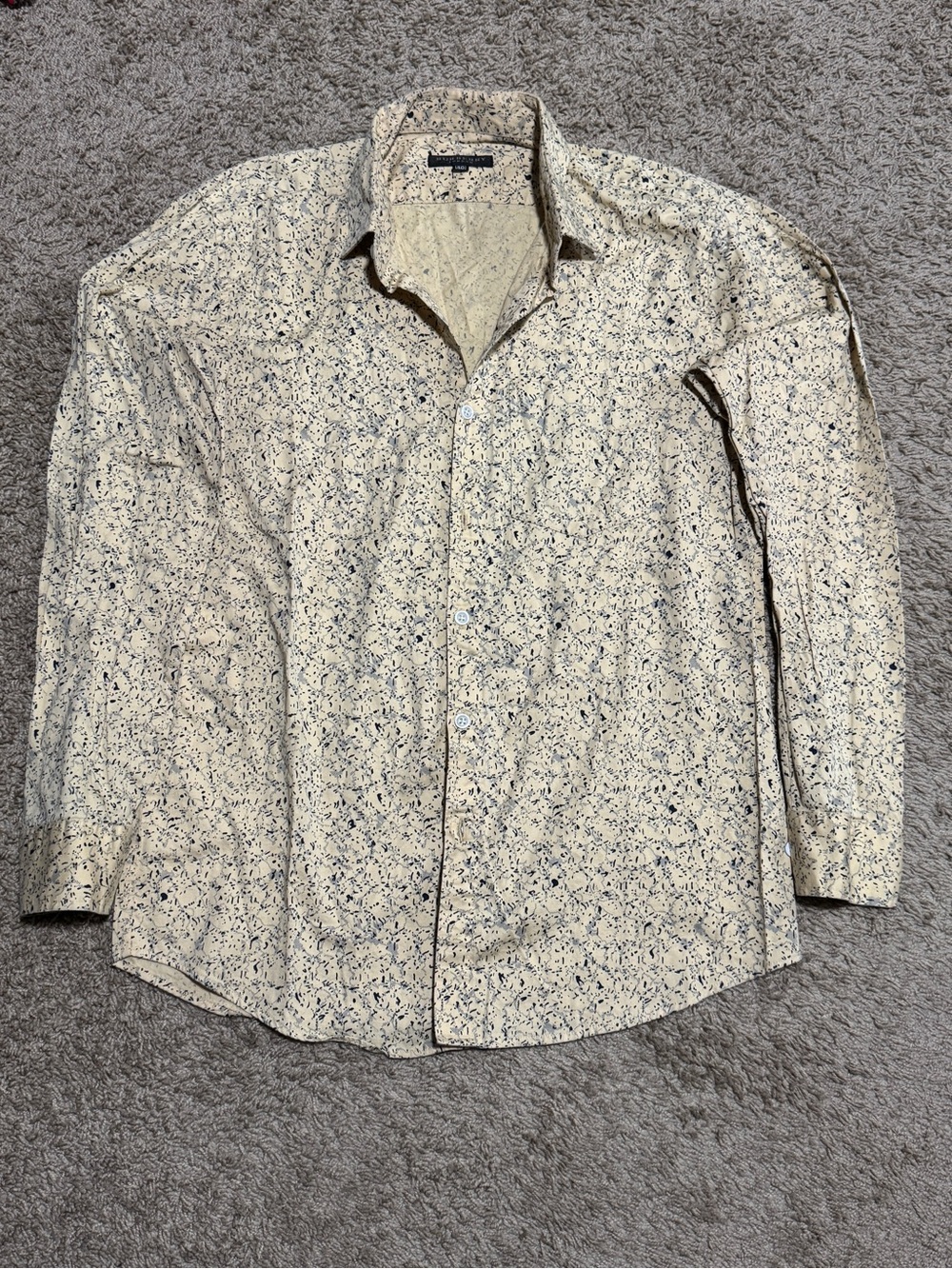 Burberry London Men’s Button-Up Shirt Size 40 / Medium Beige Navy Abstract Print